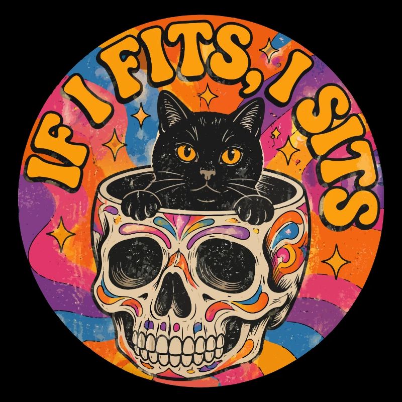 Chat dans un crâne : design de tatouage à l’ancienne