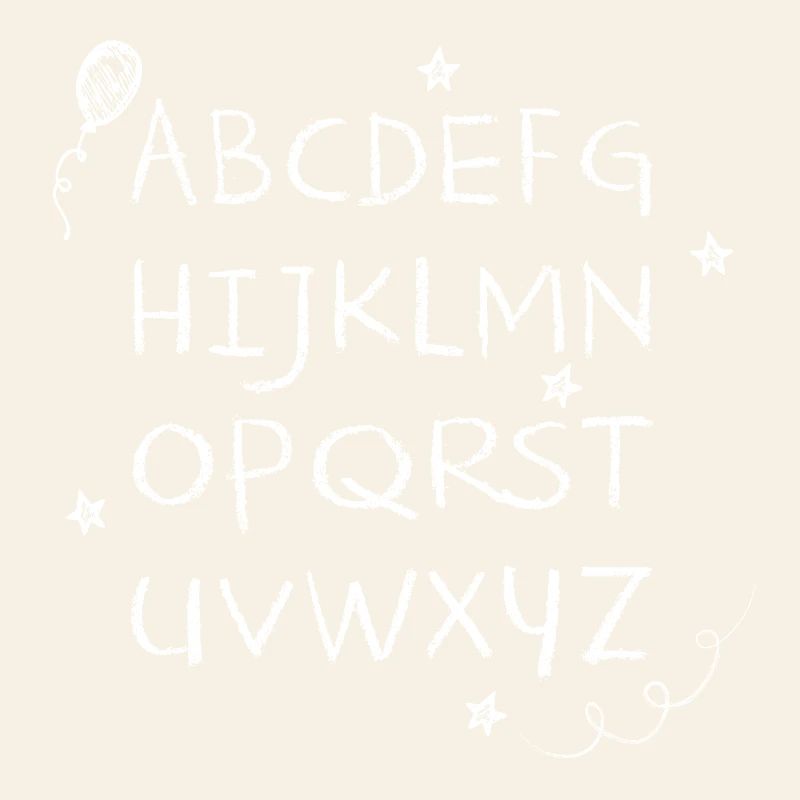 ABC chalk writing white stars & balloon