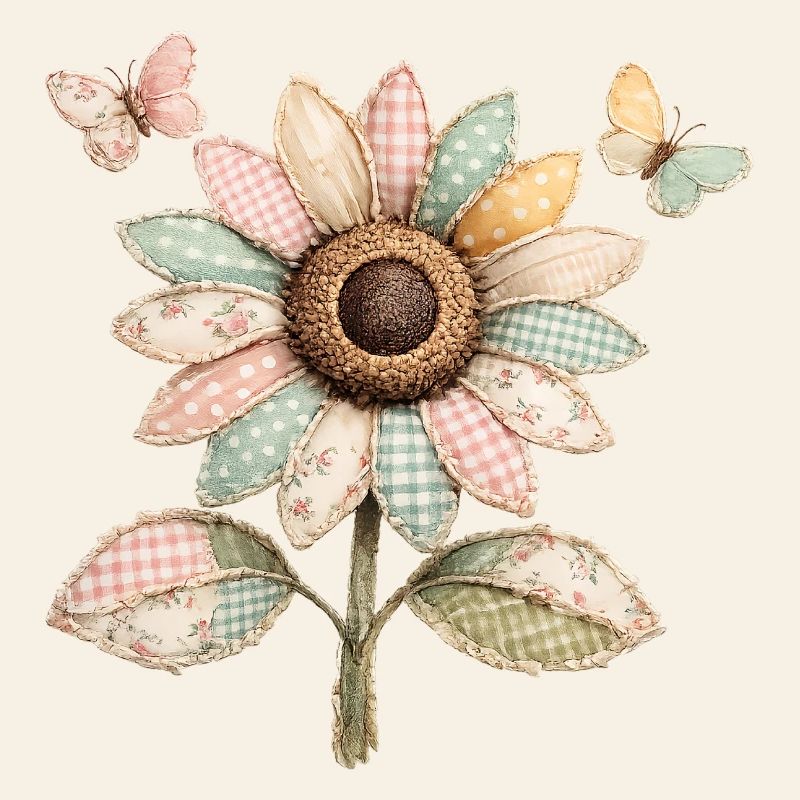 Sunflower Butterfly Patchwork Vintage