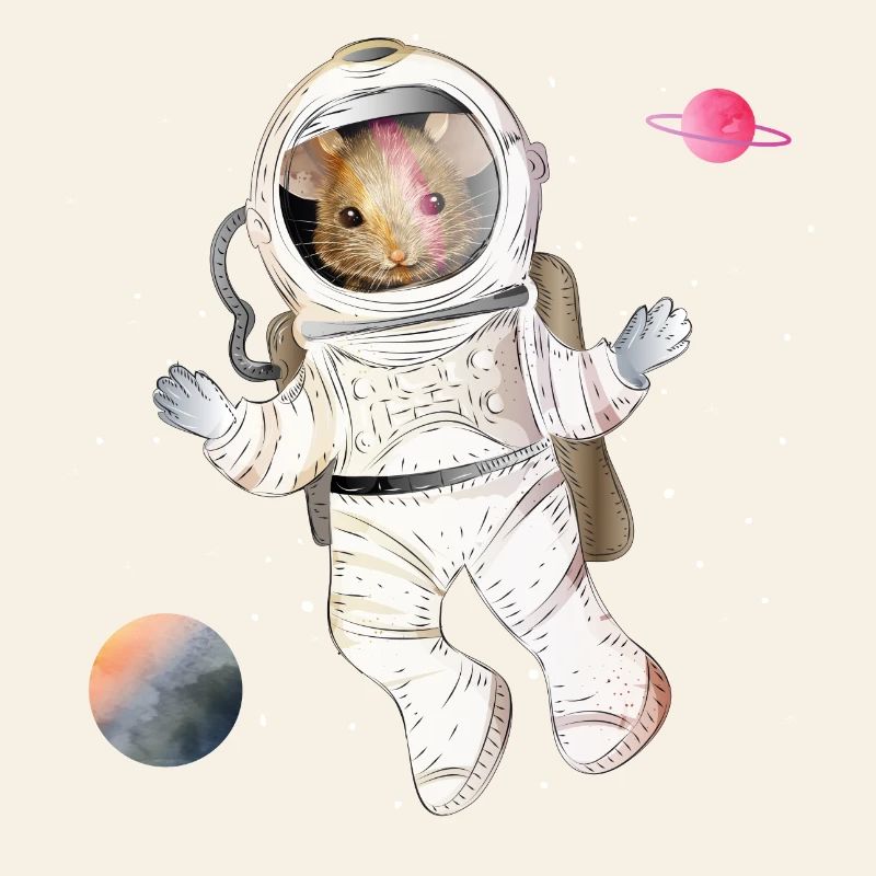 Astronauts mouse in space with planets