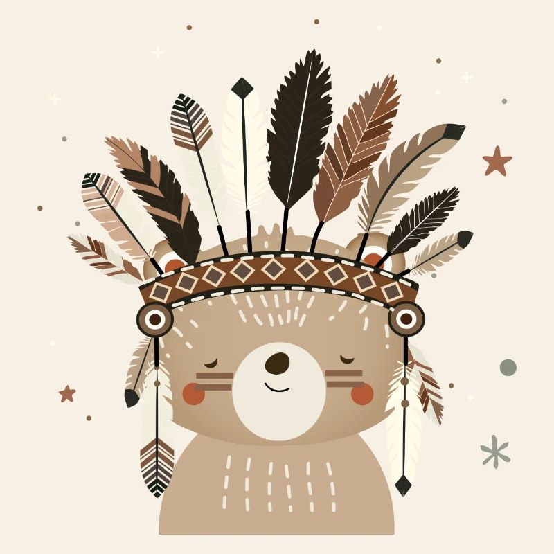 Ours mignon avec coiffe en plumes dans le style boho