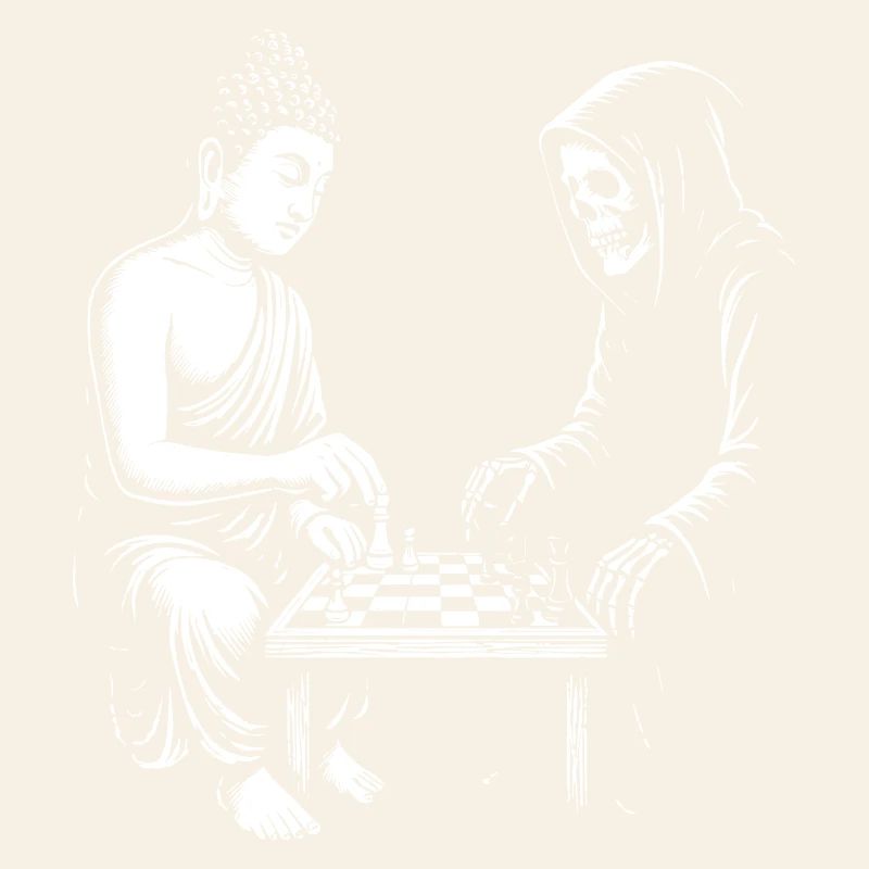 Buddha is playing Chess Duel with skeleton