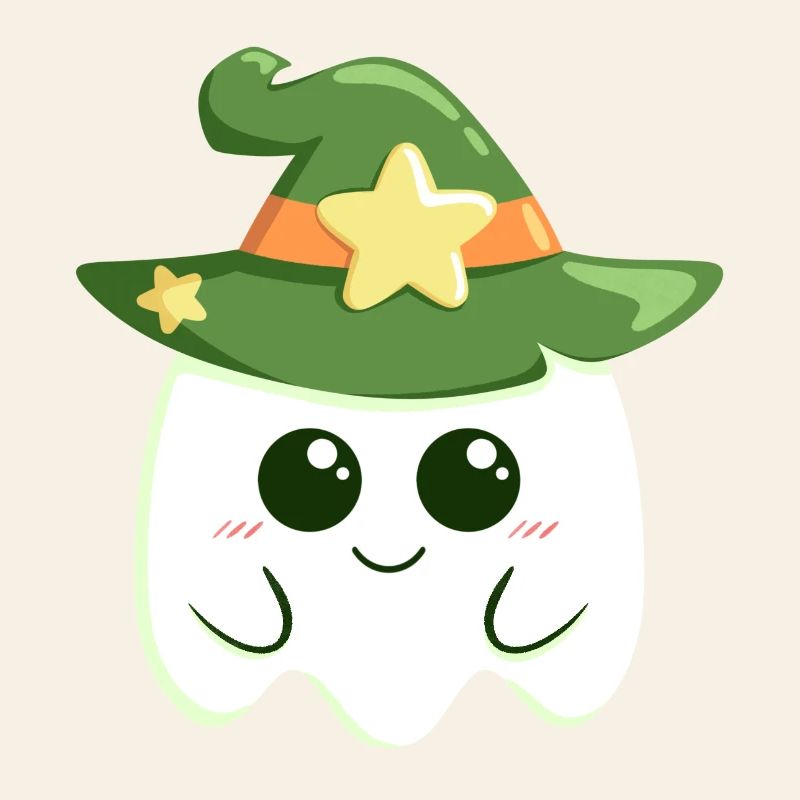 Cute ghost for Halloween dressed as a witch