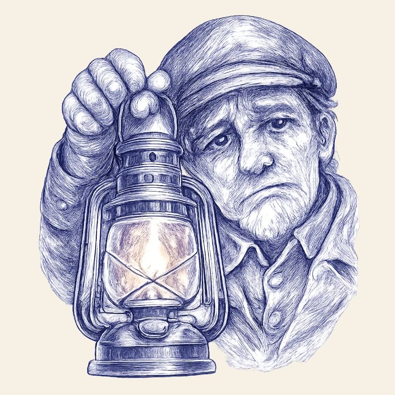 Älterer Mann mit Laterne