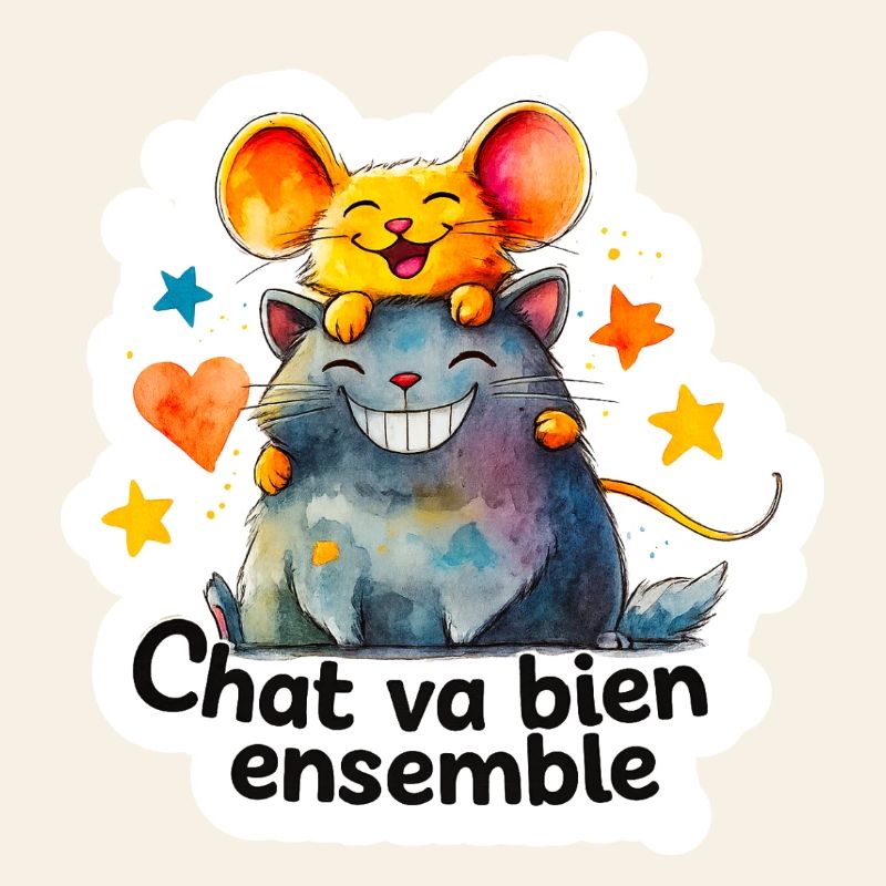 Chat et Souris Heureux Ensemble