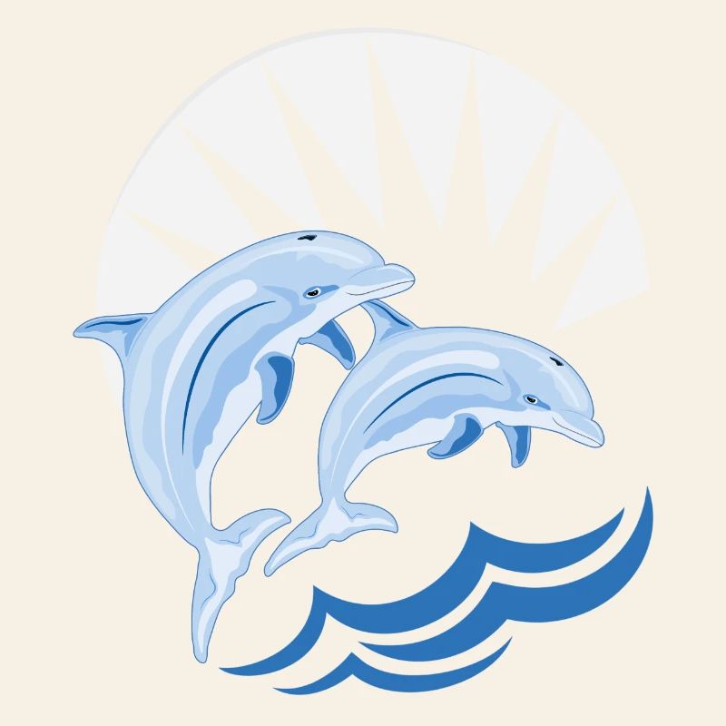 Dolphins above waves