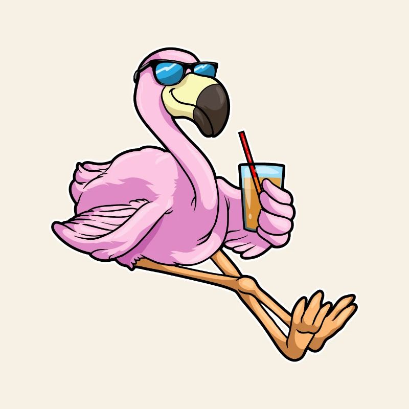 Flamingo mit Getränk mit Strohhalm
