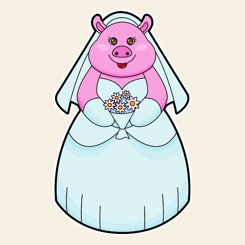 Cochon comme mariée avec voile