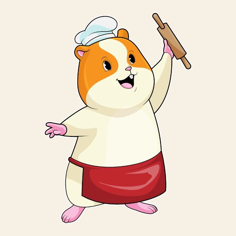 Hamster as a baker with rolling pin