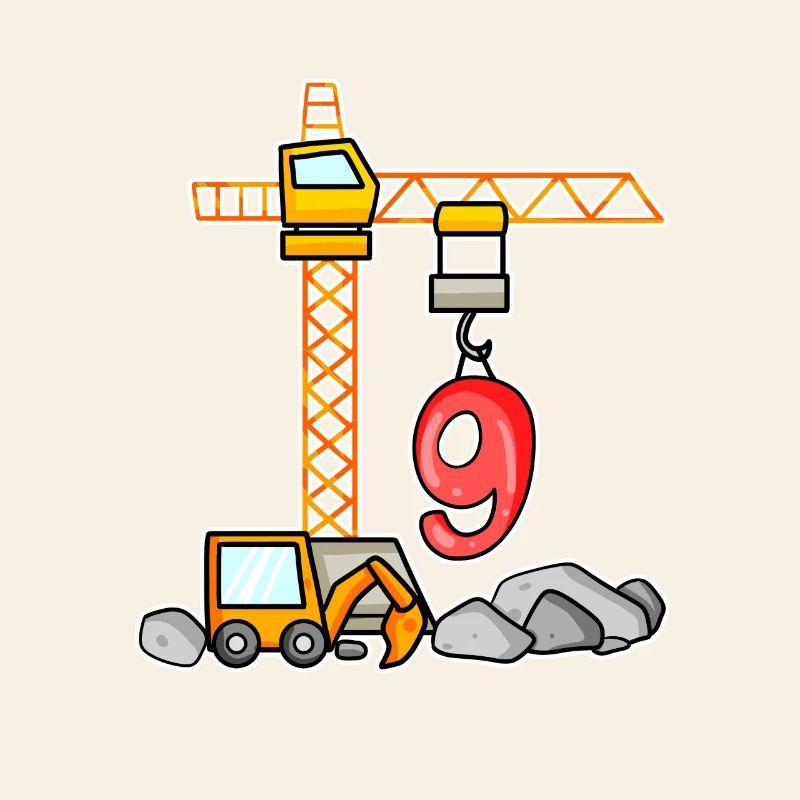 9. Geburtstag 9 Jahre Kran Baustelle Bagger Junge