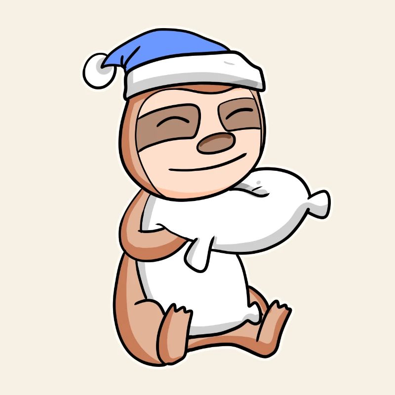 Sloth with pillow and sleeping cap