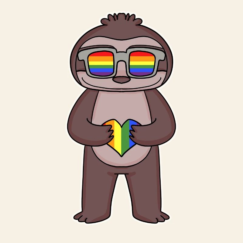 Rainbow - sloth with glasses and heart