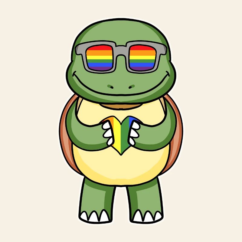 Rainbow - Turtle with glasses and heart