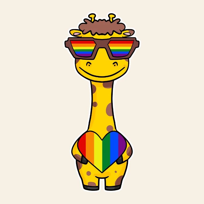 Regenbogen - Giraffe mit Brille und Herz