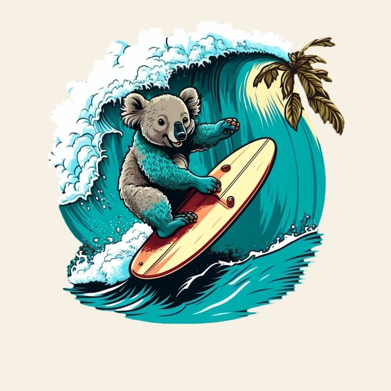 Koala has fun surfing