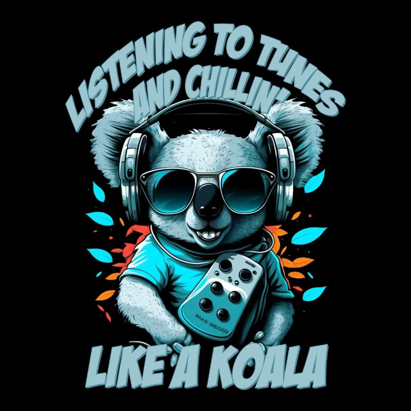 ours koala avec lettrage, Walkman et lunettes de soleil