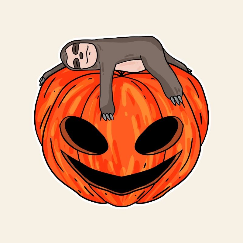 Sloth sleeping on pumpkin