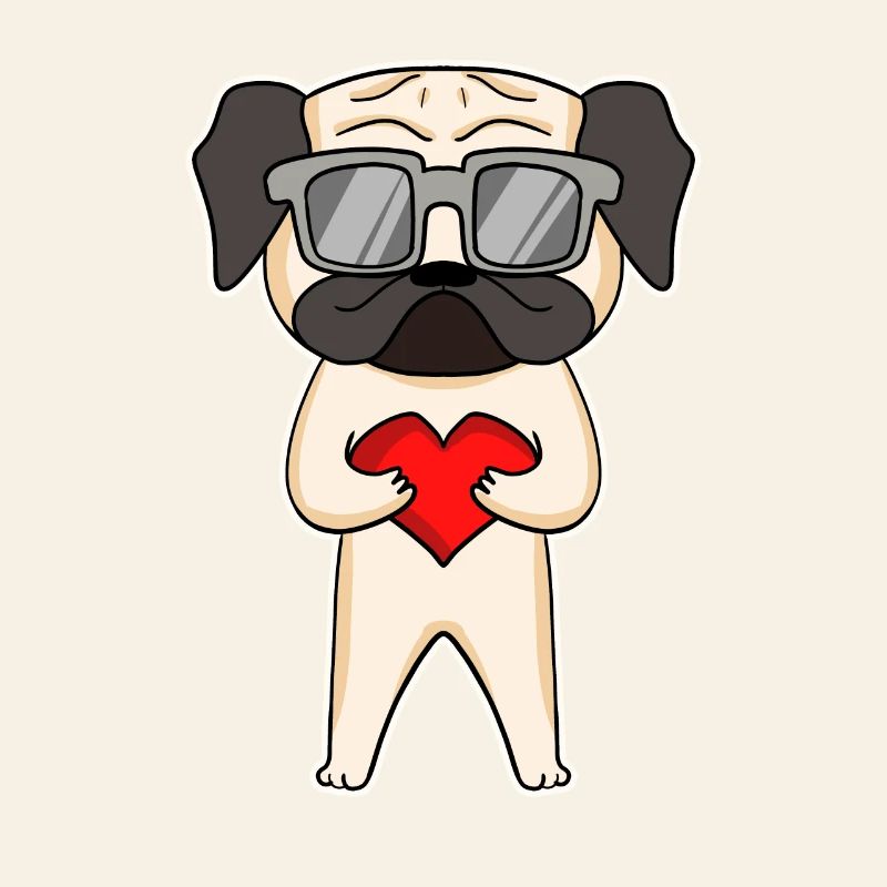 Hund mit Herz und Brille - Mops