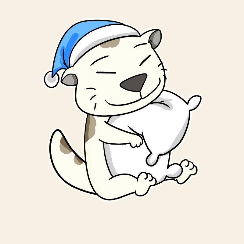 Sleeping Tired - Cat with Pillow and Sleepy Cap