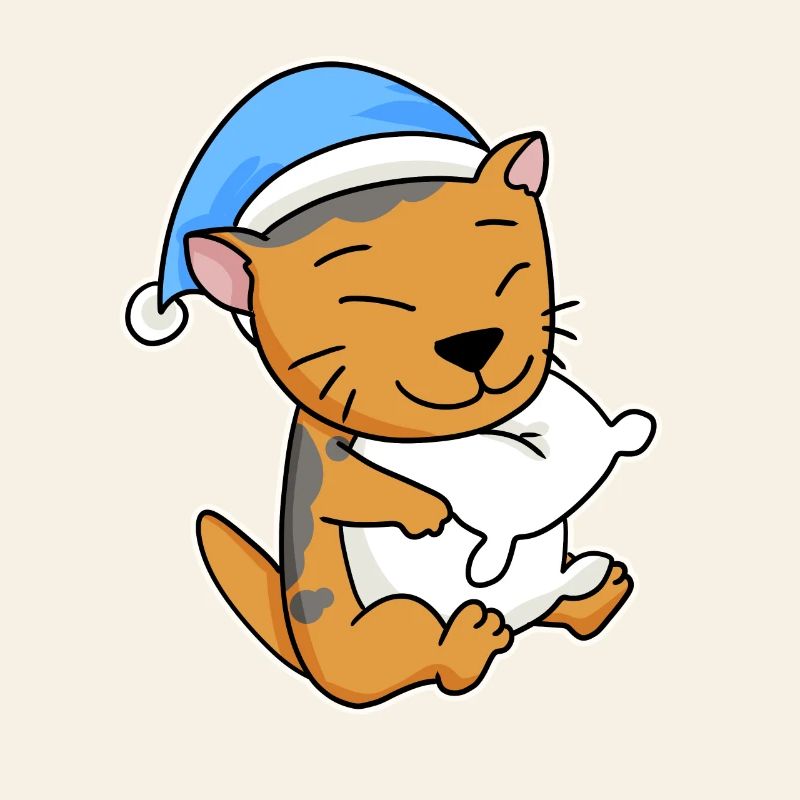 Dormir fatigué - Chat avec oreiller et bonnet somnolent
