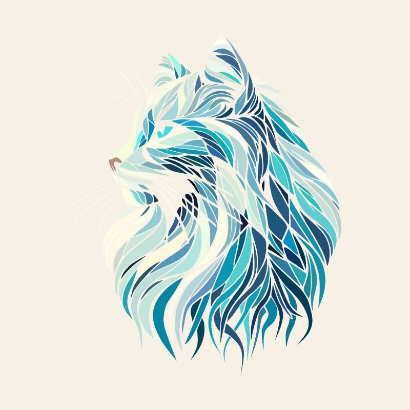 Blue cat head, geometric art, polygons