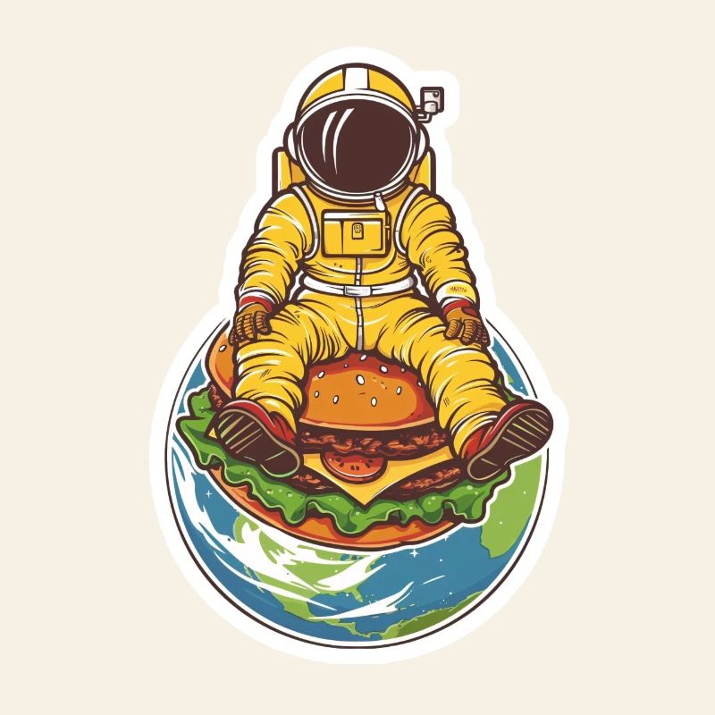 Astronaut hovering over the earth with a burger