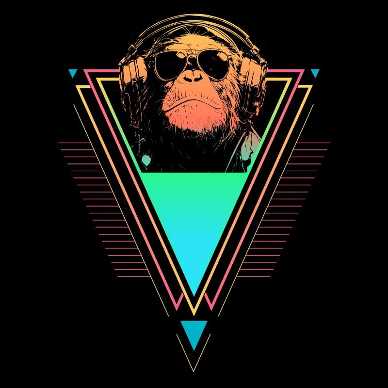Chimpanzee Vaporwave Synthwave 90s 80s sunset