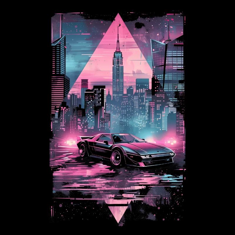 Retro Vaporwave Car City Synthwave 80s 90s