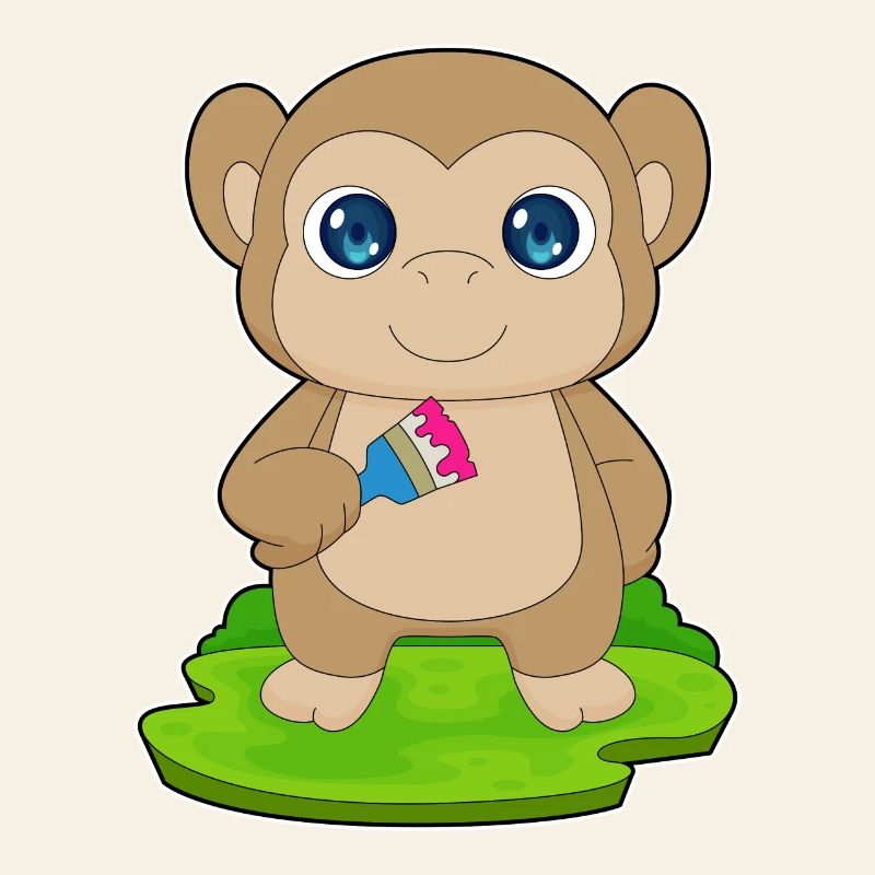 Monkey Painter Brush Painting