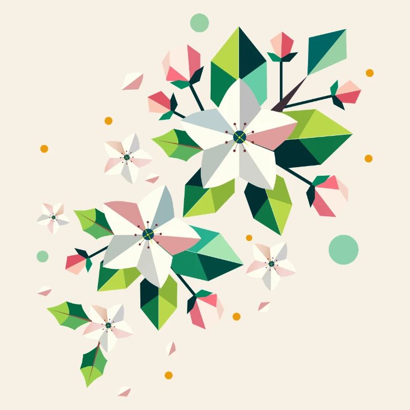 Geometric spring apple blossom branch