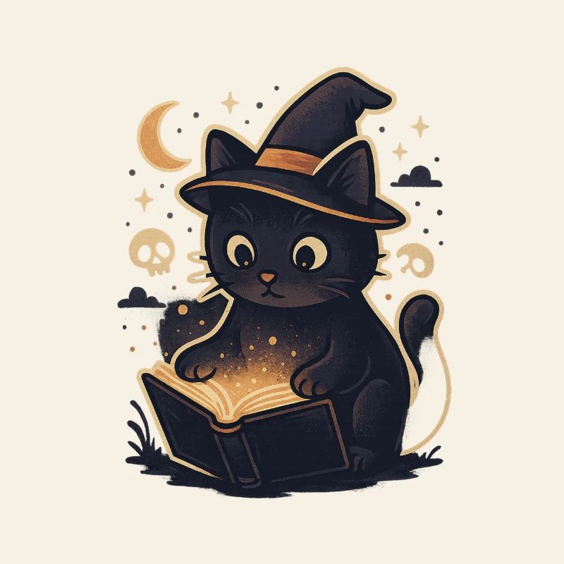 Haunted cat reads magic book