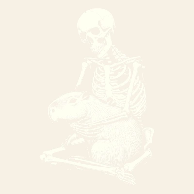 Skeleton hugging capybara