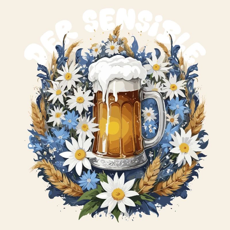 Chope à bière avec décor de camomille et dirndl d’edelweiss