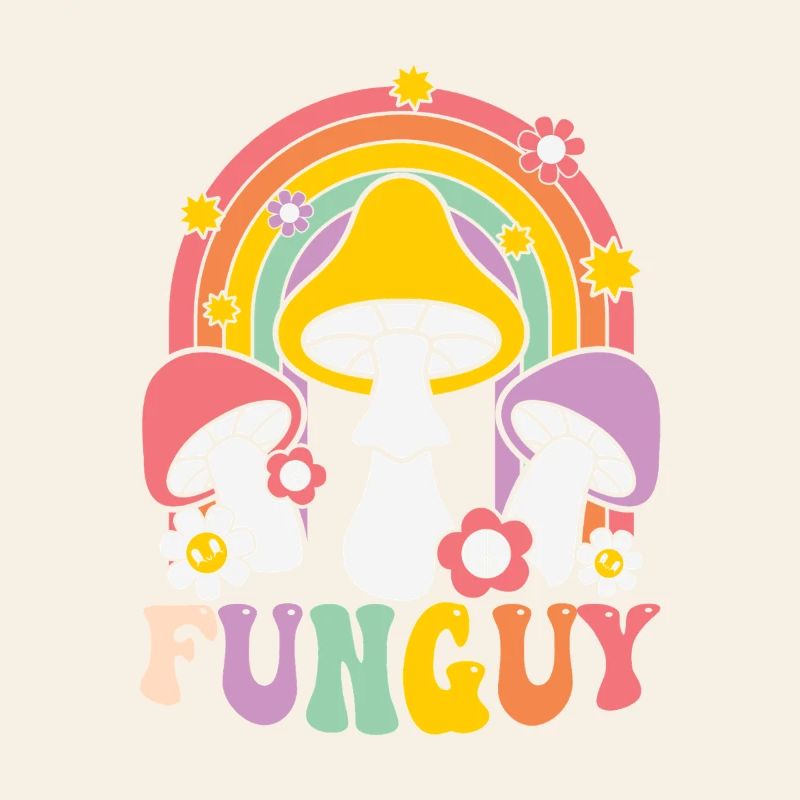 Funky mushroom design with rainbow