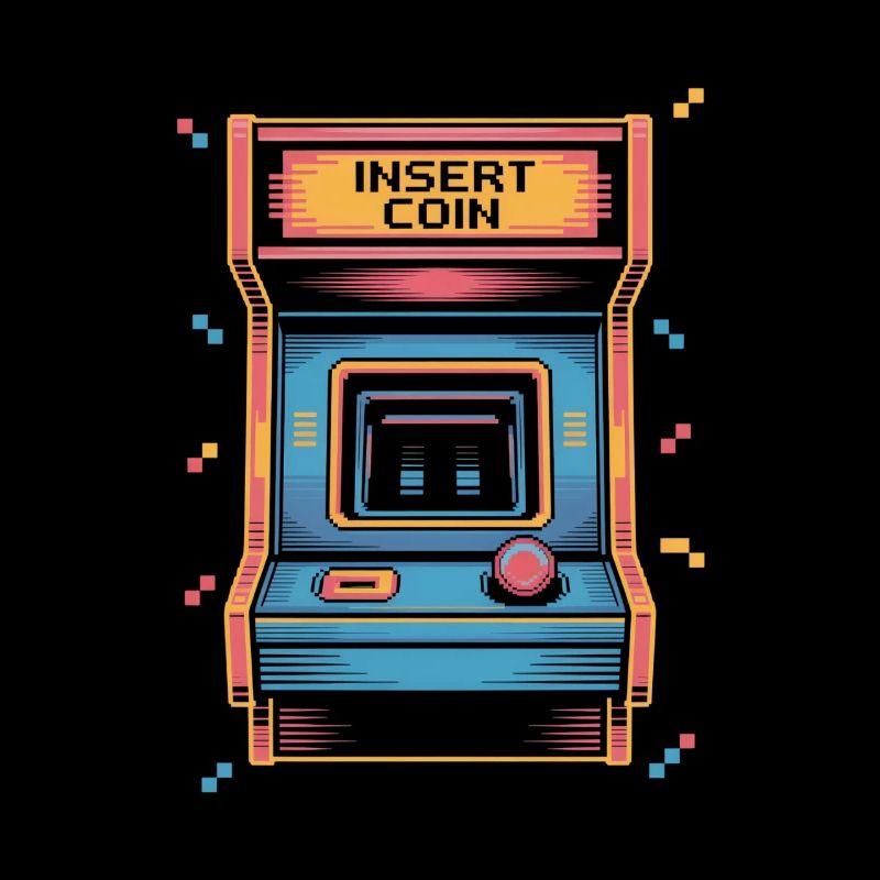 Insert Coin Retro Arcade Game Hall Pixel