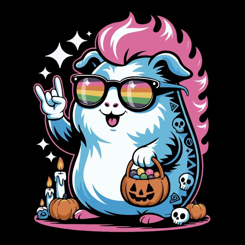 Cochon d’Inde rétro d’Halloween avec lunettes de soleil