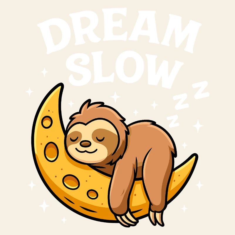 Cute sleeping sloth on moon