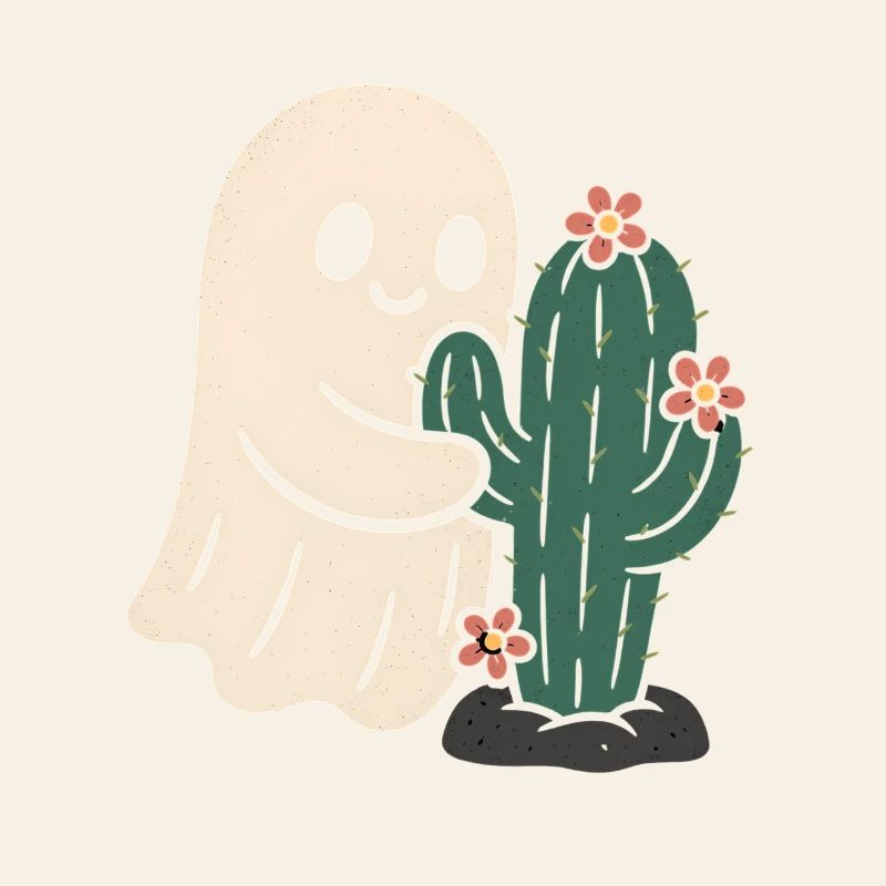 Fantôme étreignant les fleurs de cactus