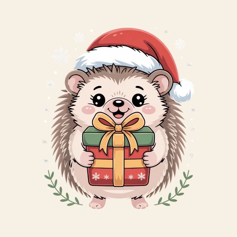 Weihnachtlicher Igel Mit Mütze Und Päckchen