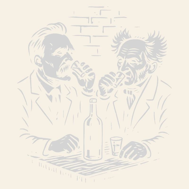 Nietzsche und Schopenhauer beim Wodkatrinken in einer Kneipe