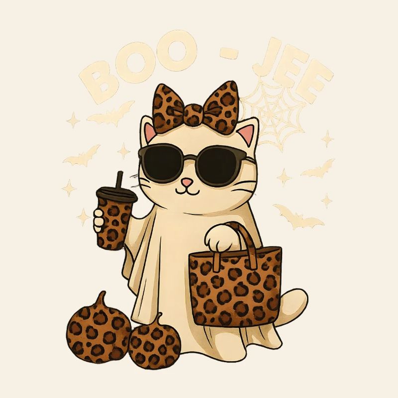 Flirtatious Leopard Ghost Coffee Boo Cat Halloween