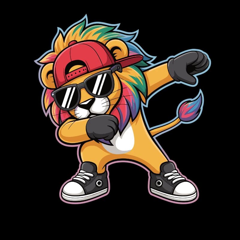 Dabbing Lion with Rainbow Mane