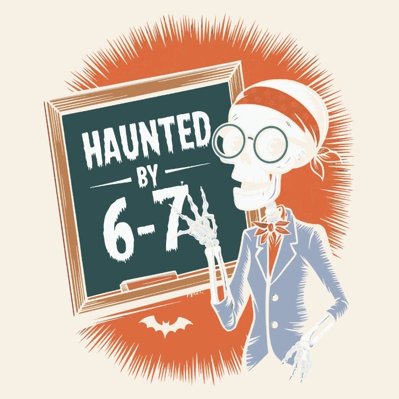 Conception de squelette hanté avec tableau noir et chauves-souris