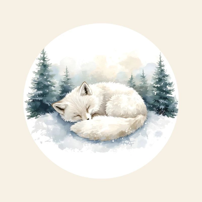 Arctic Fox Snowsleep Watercolor