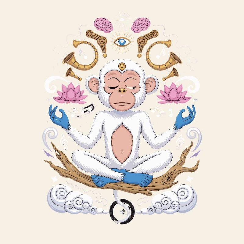 Singe méditant avec lit de lotus et