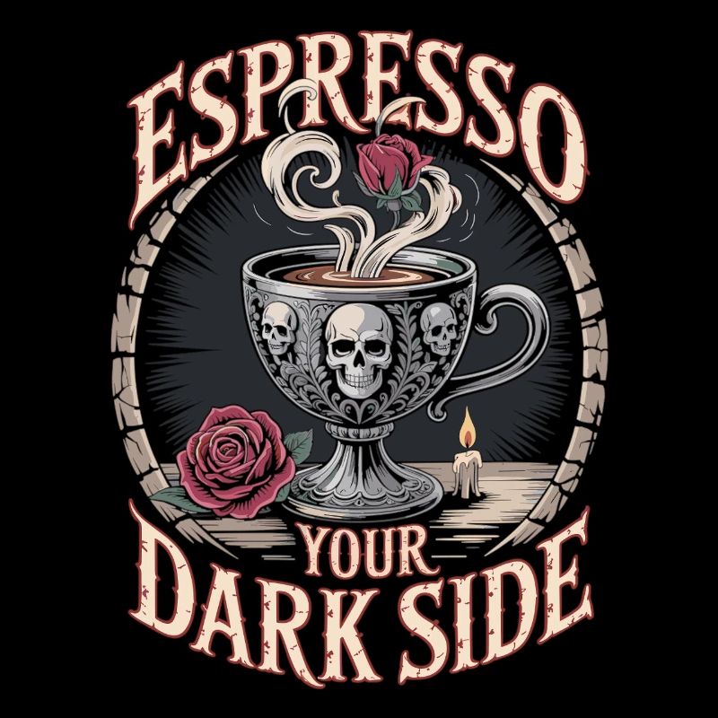 Gothic Coffee Cup with Skull & Rose