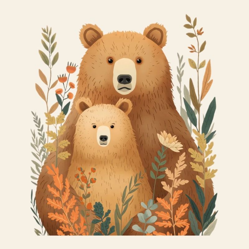 Couple d’ours des forêts dans le feuillage d’automne