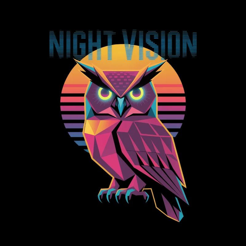 Night Vision Owl Retro Synthwave Sunset