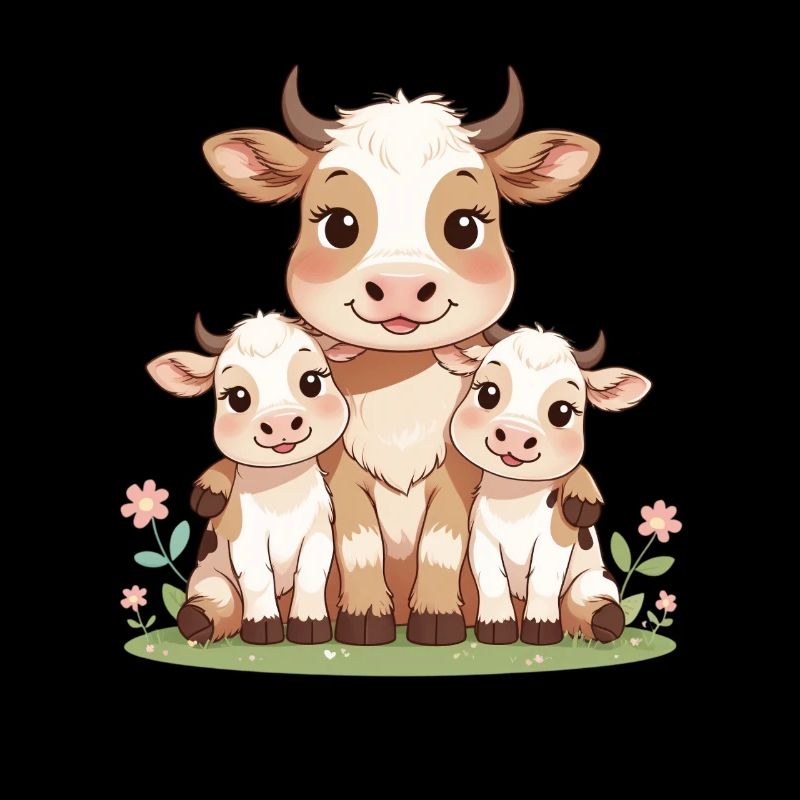 Cow family in spring light