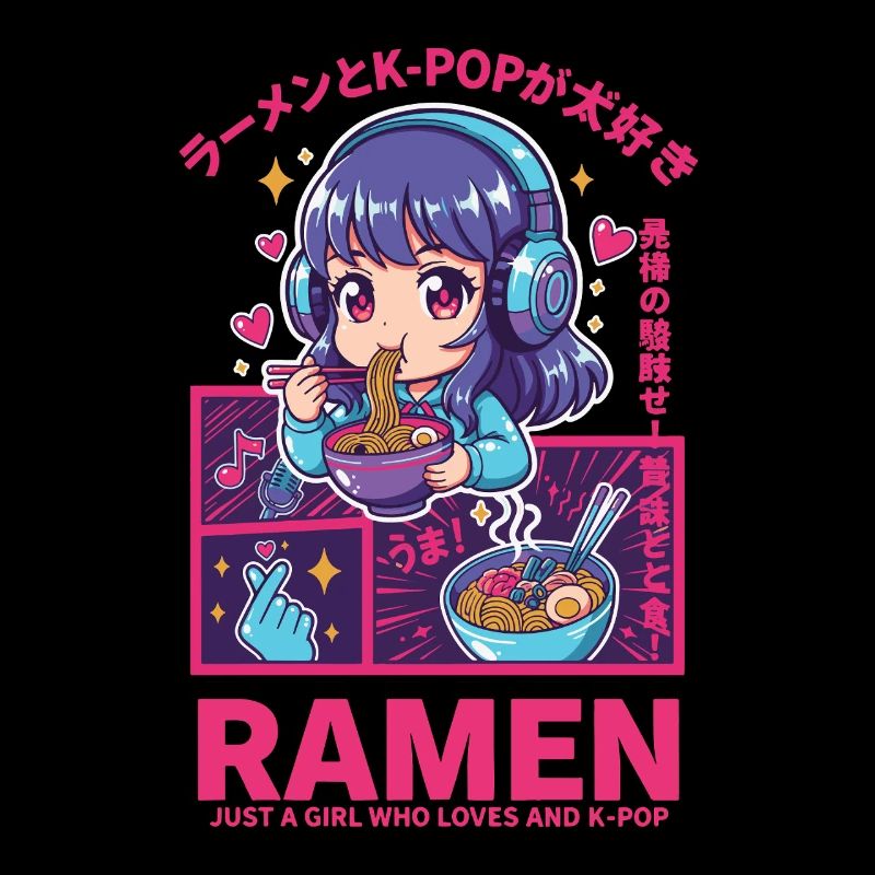 Kpop Anime Girl Ramen Einfach ein Mädchen, das Kpop liebt